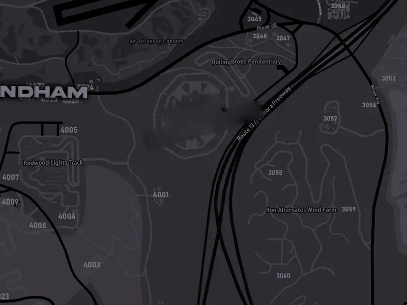 The DRILL UK pause map out in the county around HMP Norwich, the octagonal prison walls beside Route 13, with Wymondham to the west and the wind farm to the south east
