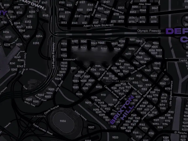 The DRILL UK pause map over Peckham Estate, a tight grid of numbered streets under the Olympic Freeway, with Brixton Hill below it and Deptford Cross to the east