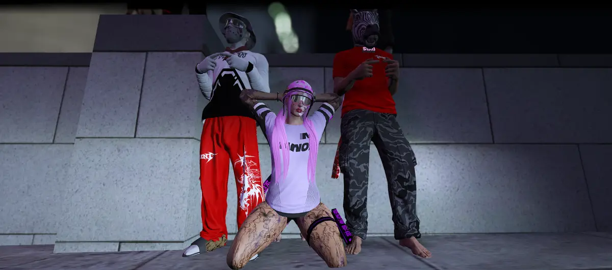 A group of Drill UK players posing together on their block at night